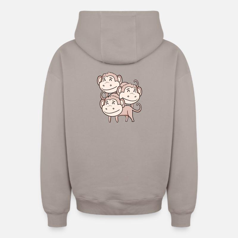 Singes mignons - Singe - Sweat à capuche unisexe zippé oversize épais SPREAD - taupe