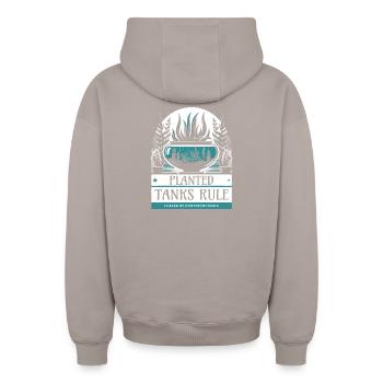 Planted Tanks Rule, Cooles Aquarium Design - Oversized Heavyweight Unisex Zip Hoodie - Taupe - Hinten - AI Model Male 178 light (178cm)