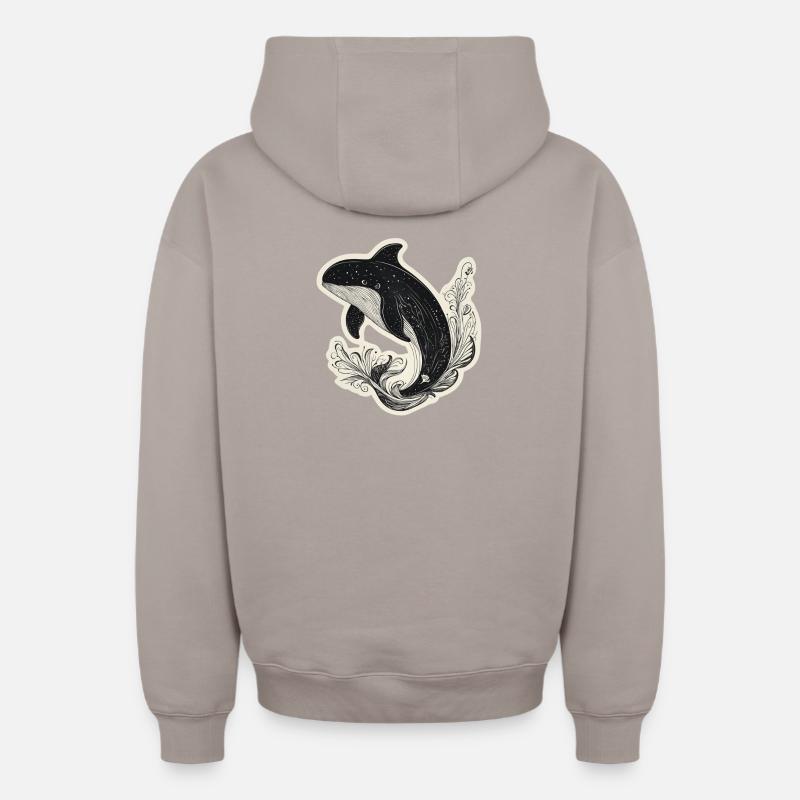 baleine - Sweat à capuche unisexe zippé oversize épais SPREAD - taupe