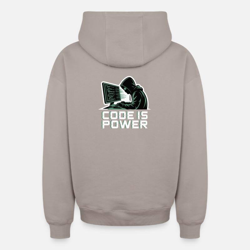 Cyber Hacker Code Infinity Design - Oversized Heavyweight Unisex Zip Hoodie - taupe