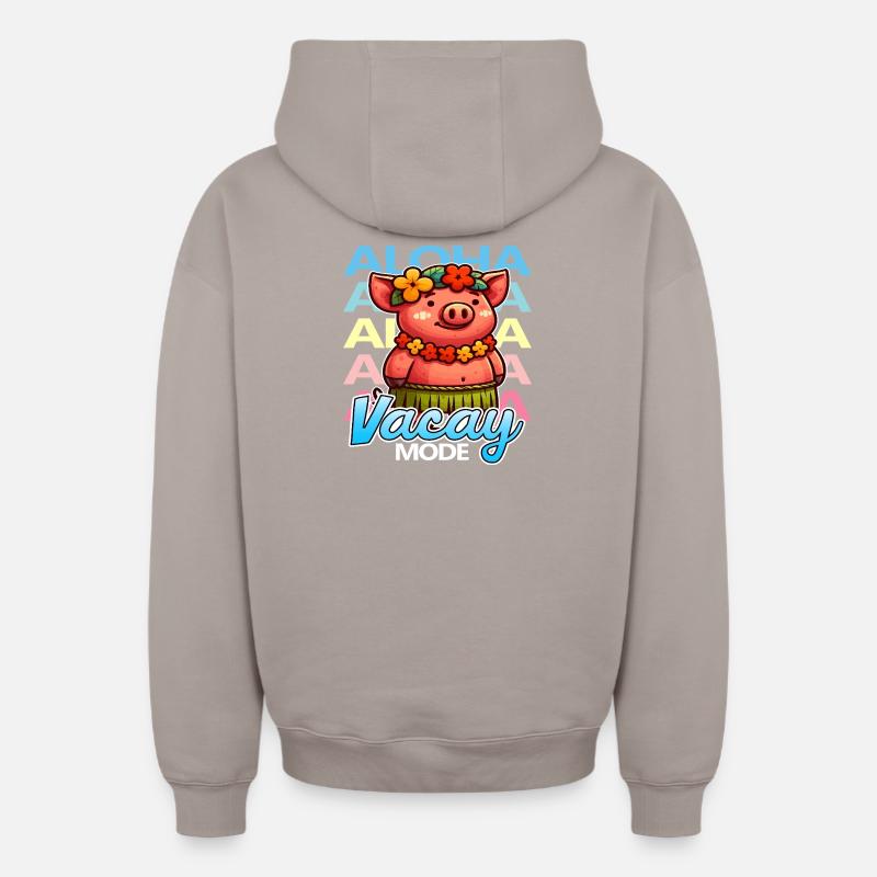 Aloha Vacay Pig - Sweat à capuche unisexe zippé oversize épais SPREAD - taupe