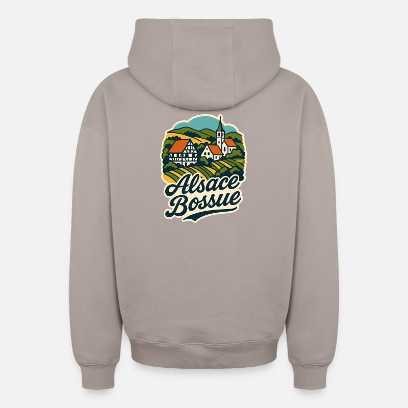 Alsace Bossue Illustration - Sweat à capuche unisexe zippé oversize épais SPREAD - taupe