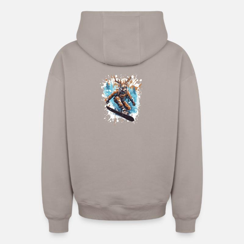 Hirsch Snowboard - Sweat à capuche unisexe zippé oversize épais SPREAD - taupe