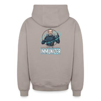 Pasteur Immunizer Armor - Sweat à capuche unisexe zippé oversize épais SPREAD - taupe - Dos - AI Model Male 178 light (178cm)