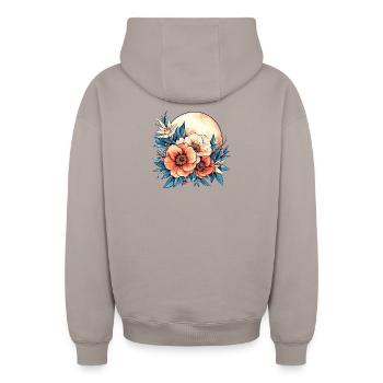 Mondschein Blütenkreis - Oversized Heavyweight Unisex Zip Hoodie - Taupe - Hinten - AI Model Male 178 light (178cm)