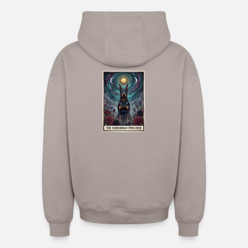 Doberman Pinscher Starry Sky Tarot - Sweat à capuche unisexe zippé oversize épais SPREAD - taupe