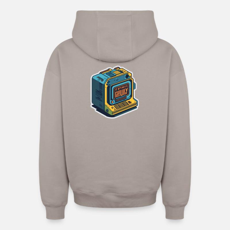 retro Computer - Oversized Heavyweight Unisex Zip Hoodie - Taupe