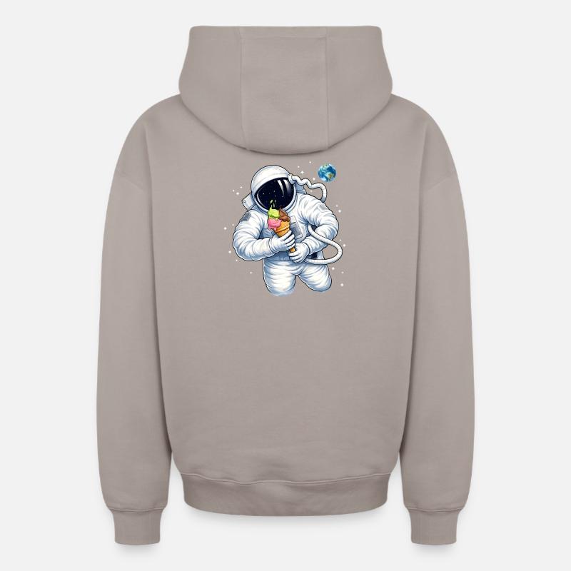 Astronaut mit Eiscreme im Weltall - Oversized Heavyweight Unisex Zip Hoodie - Taupe