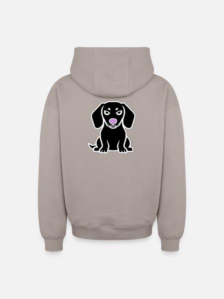 Dessin animé chiot teckel - Sweat à capuche unisexe zippé oversize épais SPREAD - taupe