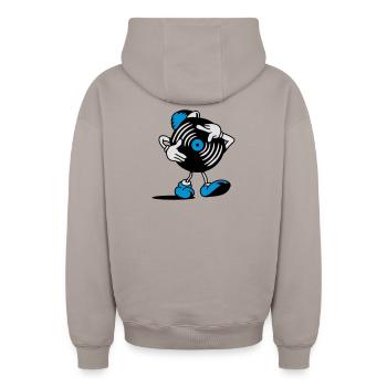 DISQUE VINYLE - Sweat à capuche unisexe zippé oversize épais SPREAD - taupe - Dos - AI Model Male 178 light (178cm)