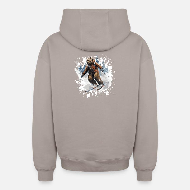 Bear Ski Skiing - Sweat à capuche unisexe zippé oversize épais SPREAD - taupe