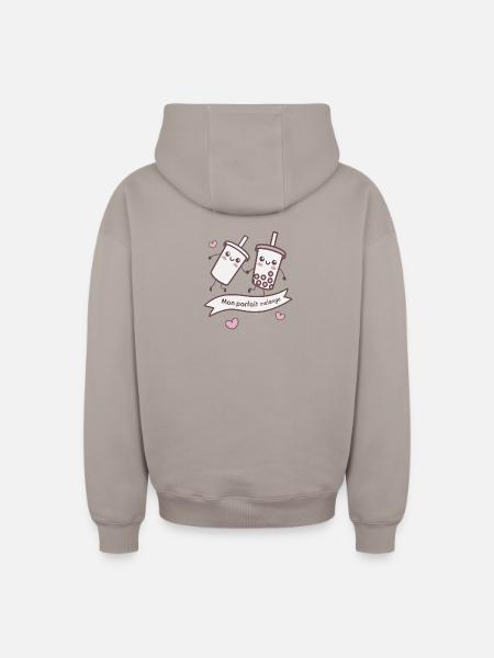 Parfait Mélange Bubble Tea Kawaii - Sweat à capuche unisexe zippé oversize épais SPREAD - taupe