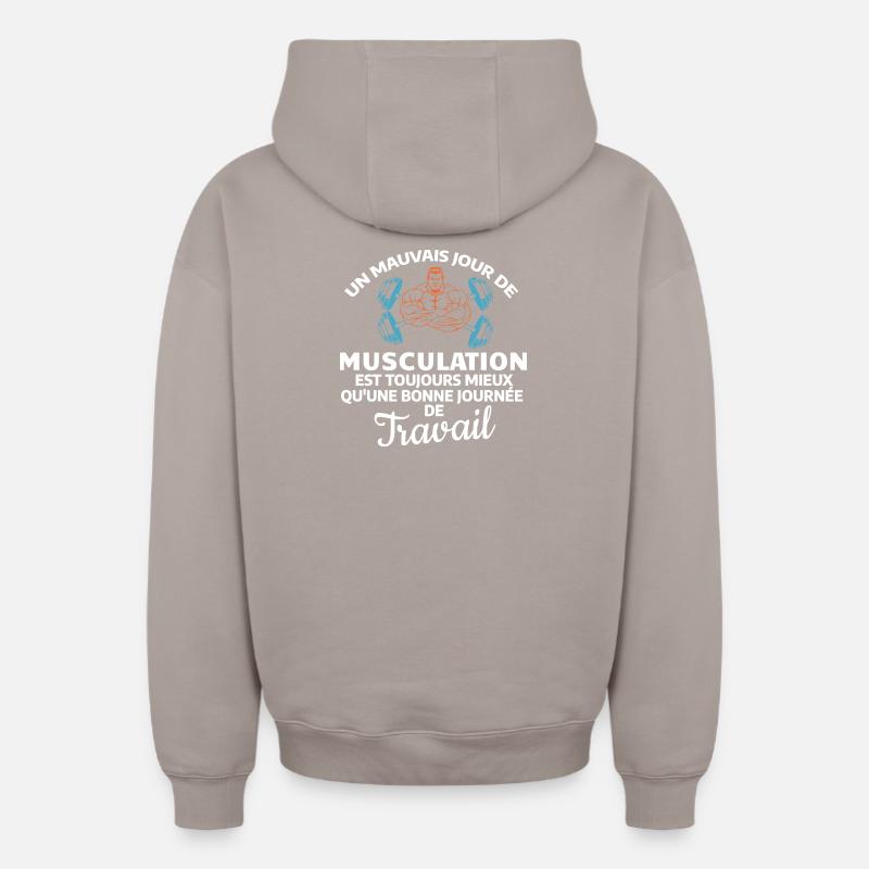 Force et Motivation Musculation - Sweat à capuche unisexe zippé oversize épais SPREAD - taupe