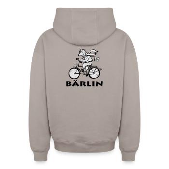 Berliner Bär / Bärliner Bär - Oversized Heavyweight Unisex Zip Hoodie - Taupe - Hinten - AI Model Male 178 light (178cm)