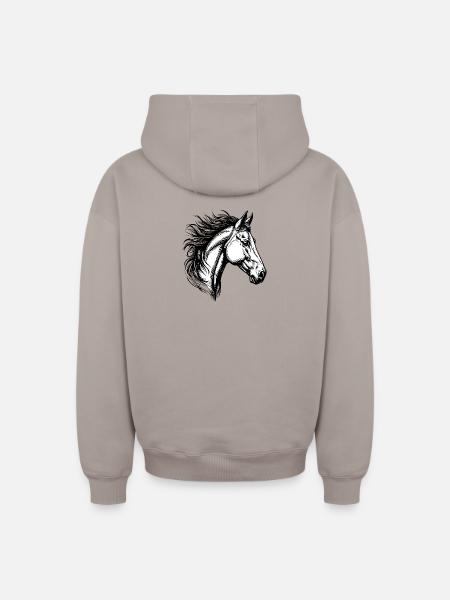 Detailliertes Schwarz-Weiß Pferdeportrait - Oversized Heavyweight Unisex Zip Hoodie - Taupe