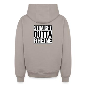 Straight Outta Rheine - Oversized Heavyweight Unisex Zip Hoodie - Taupe - Hinten - AI Model Male 178 light (178cm)
