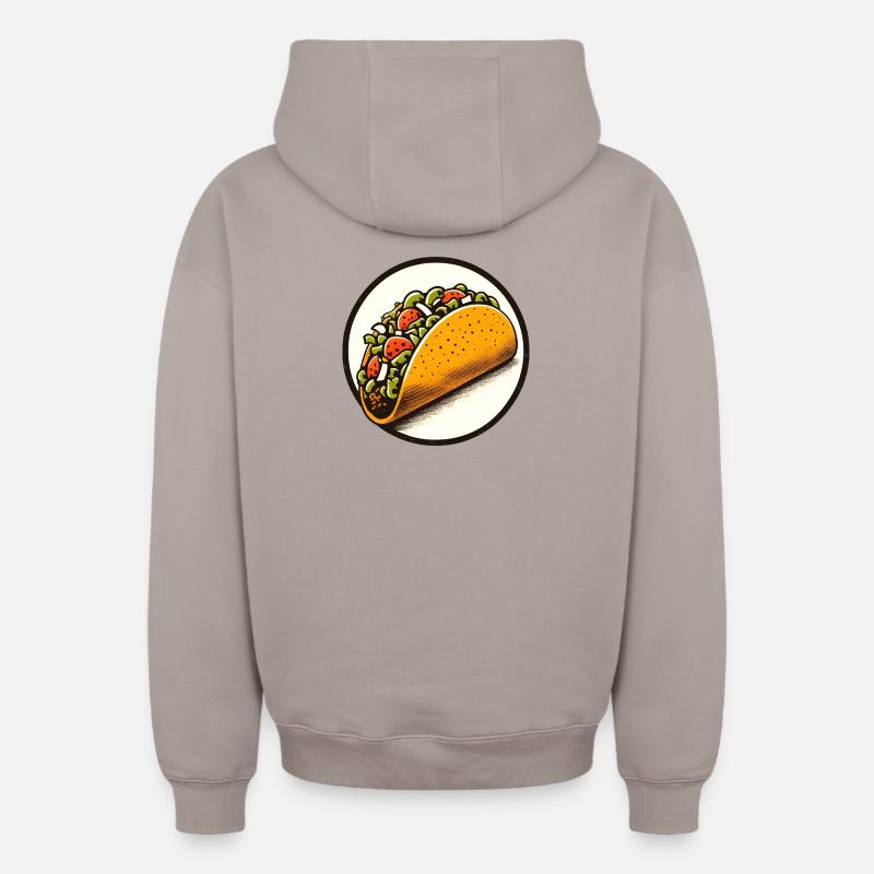 Taco Burst Logo rond - Sweat à capuche unisexe zippé oversize épais SPREAD - taupe