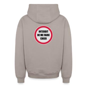Interdit de me faire chier - Râler Räleur Râleuse - Sweat à capuche unisexe zippé oversize épais SPREAD - taupe - Dos - AI Model Male 178 light (178cm)