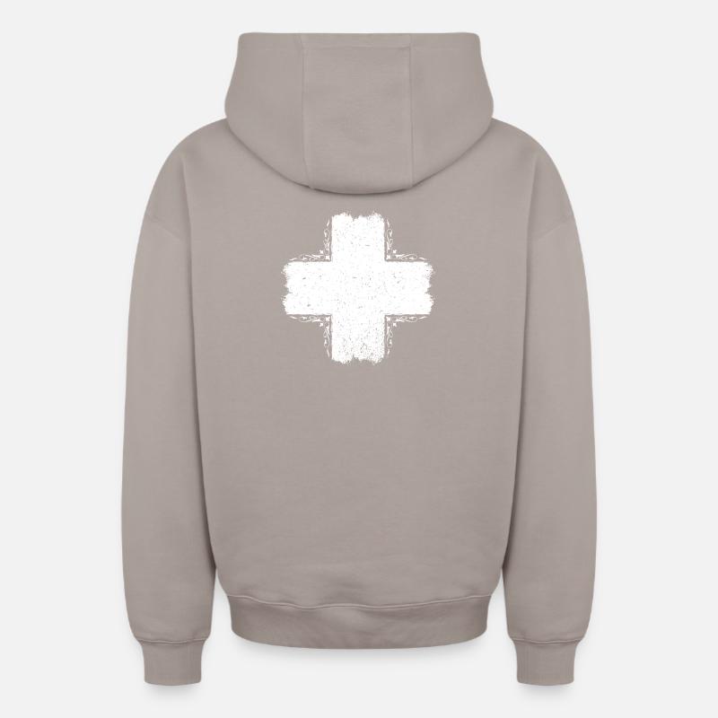 Suisse / Suisse / Croix Suisse - Sweat à capuche unisexe zippé oversize épais SPREAD - taupe
