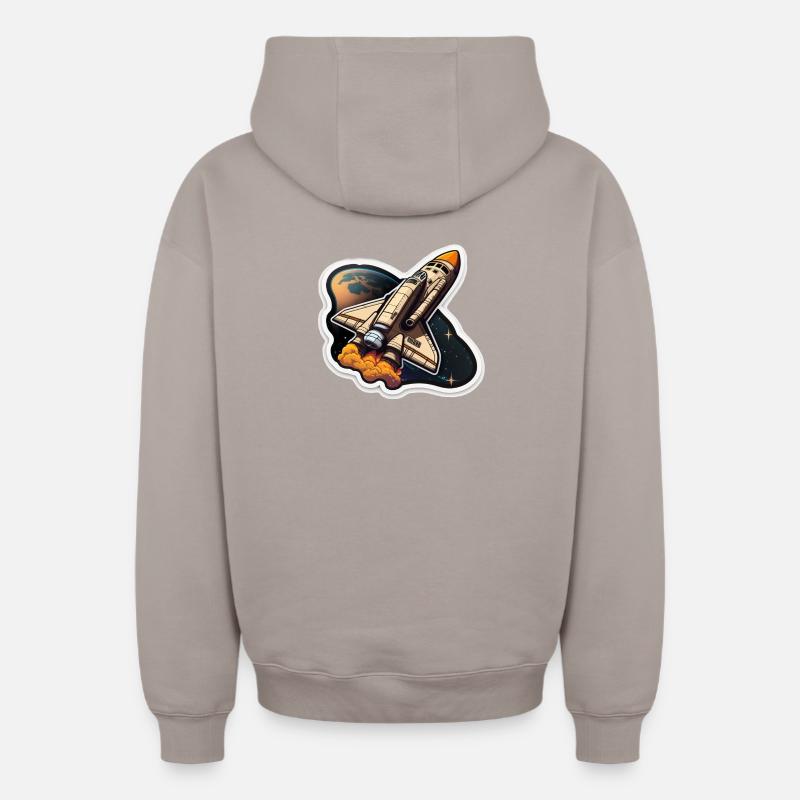 Space Rocket - Oversized Heavyweight Unisex Zip Hoodie - Taupe