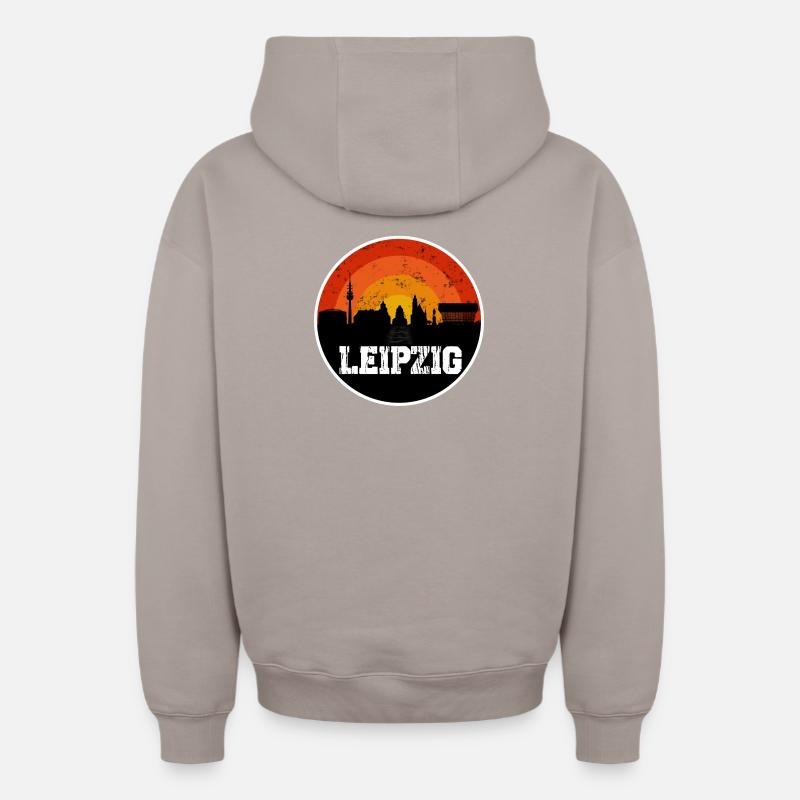 Leipzig Skyline - Oversized Heavyweight Unisex Zip Hoodie - Taupe