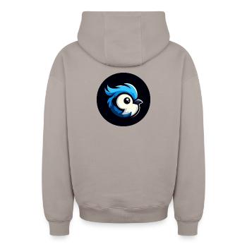 Comic Meise Vogel - Oversized Heavyweight Unisex Zip Hoodie - Taupe - Hinten - AI Model Male 178 light (178cm)