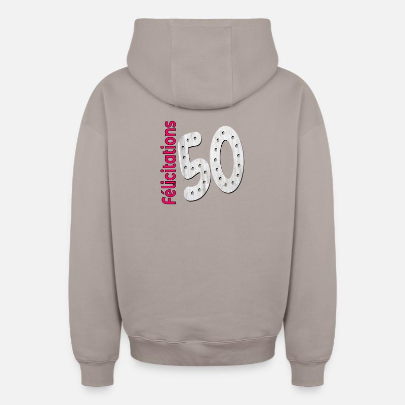 Félicitations 50ème anniversaire - Sweat à capuche unisexe zippé oversize épais SPREAD - taupe