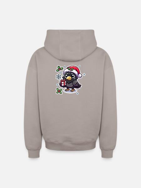 Festive Crow Mischief - Oversized Heavyweight Unisex Zip Hoodie - taupe