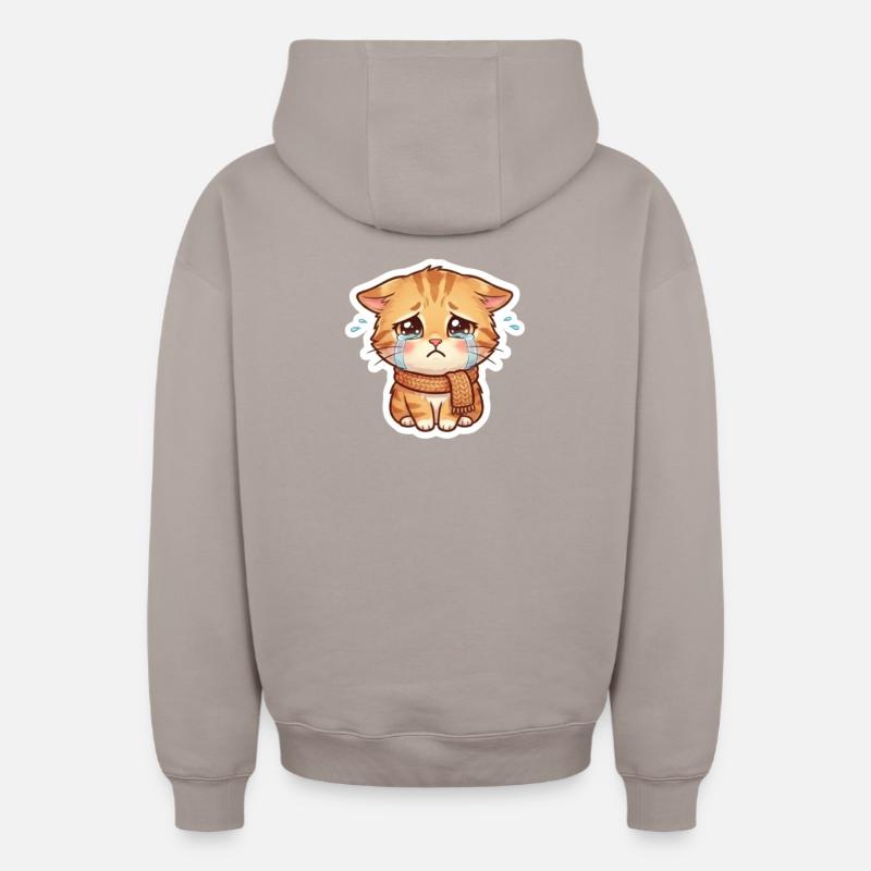 Chaton qui pleure avec une écharpe - Sweat à capuche unisexe zippé oversize épais SPREAD - taupe