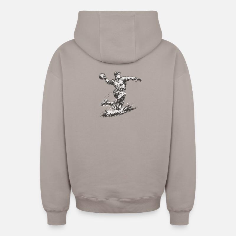 Dynamischer Handballer im Comic Stil - Oversized Heavyweight Unisex Zip Hoodie - Taupe