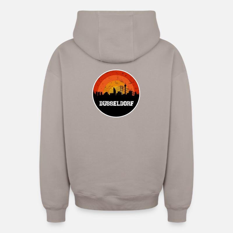 Skyline Düsseldorf - Sweat à capuche unisexe zippé oversize épais SPREAD - taupe