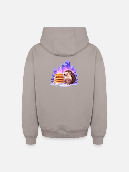 Hedgehog with pancakes and crystals - Oversized Heavyweight Unisex Zip Hoodie - taupe