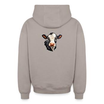 Holsteiner Calf Farm Gift FarmerCow Head - Oversized Heavyweight Unisex Zip Hoodie - taupe - Back - AI Model Male 178 light (178cm)