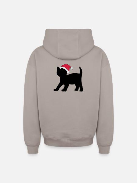 Kitten in an Xmas Hat. - Oversized Heavyweight Unisex Zip Hoodie - taupe