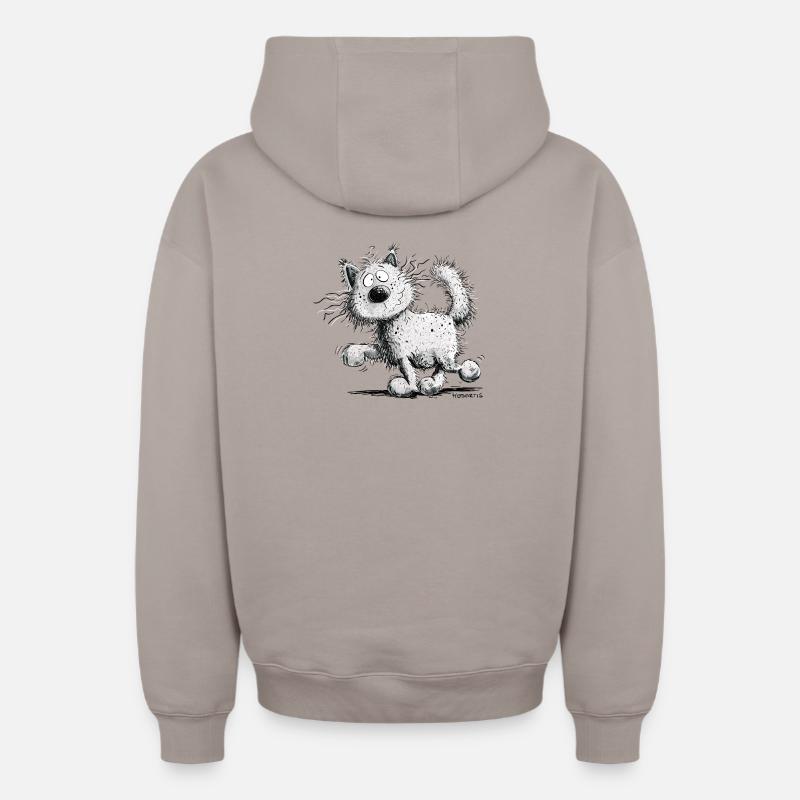 Droll Cat I Maine Coon - Sweat à capuche unisexe zippé oversize épais SPREAD - taupe