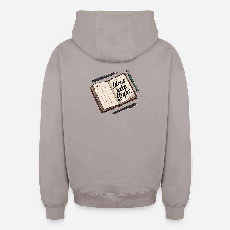 Ideas Take Flight Notebook Art - Oversized Heavyweight Unisex Zip Hoodie - taupe