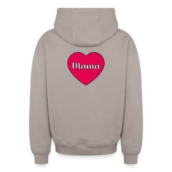 mommy heart - Oversized Heavyweight Unisex Zip Hoodie - taupe - Back - AI Model Male 178 light (178cm)