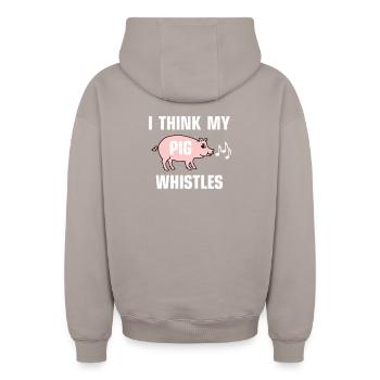 I think my pig whistles - Oversized Heavyweight Unisex Zip Hoodie - taupe - Back - AI Model Male 178 light (178cm)