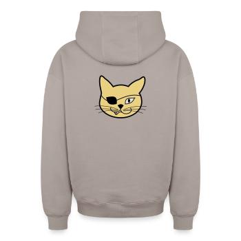 Pirate Kitteh - Sweat à capuche unisexe zippé oversize épais SPREAD - taupe - Dos - AI Model Male 178 light (178cm)