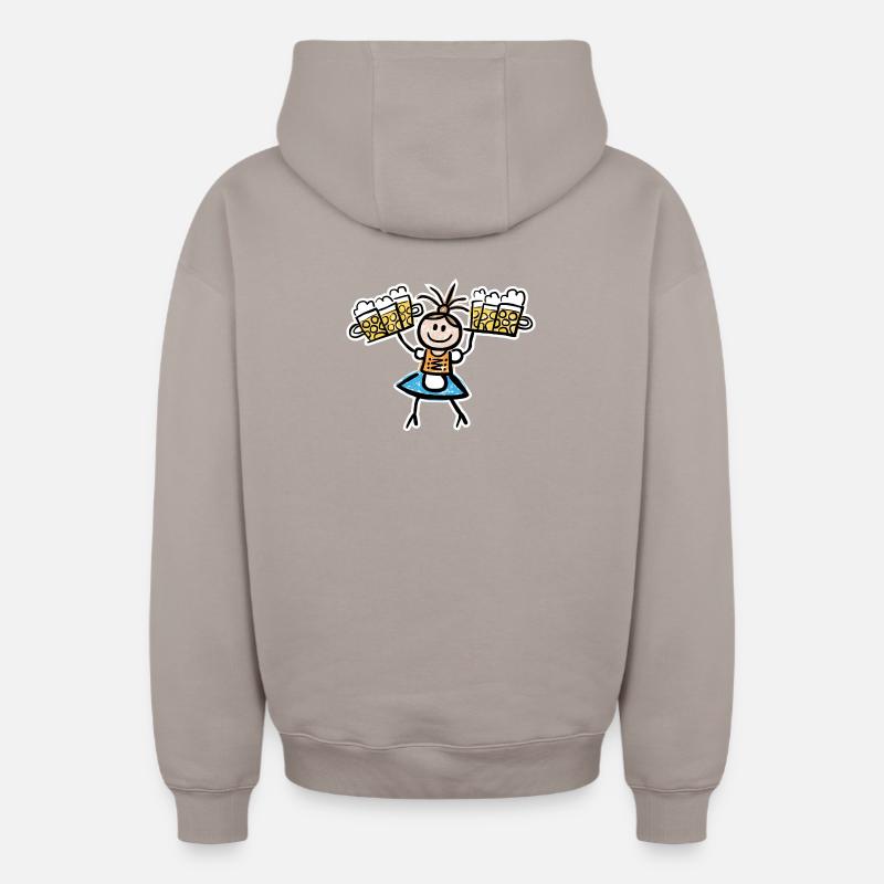 Kellnerin im Dirndl mit Biertablett - Oversized Heavyweight Unisex Zip Hoodie - Taupe