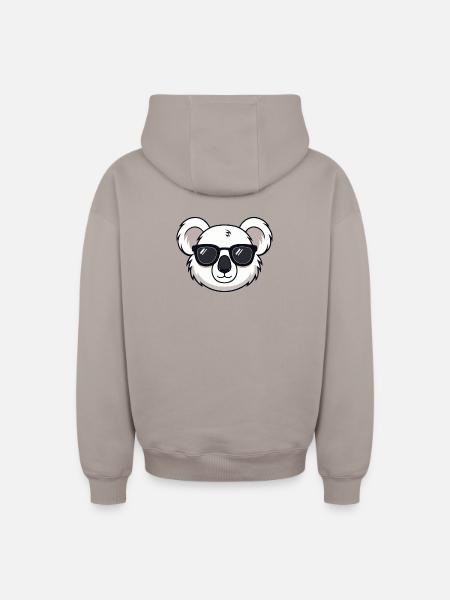 White Koala Cartoon Black Glasses - Oversized Heavyweight Unisex Zip Hoodie - taupe