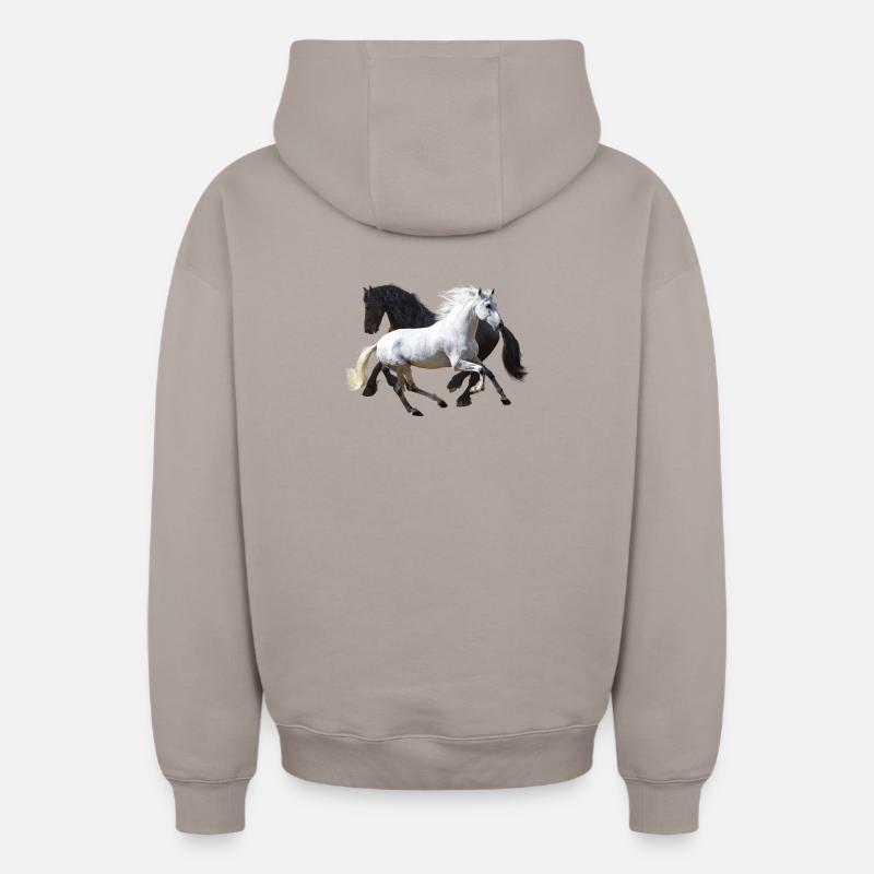 Chevaux - Sweat à capuche unisexe zippé oversize épais SPREAD - taupe