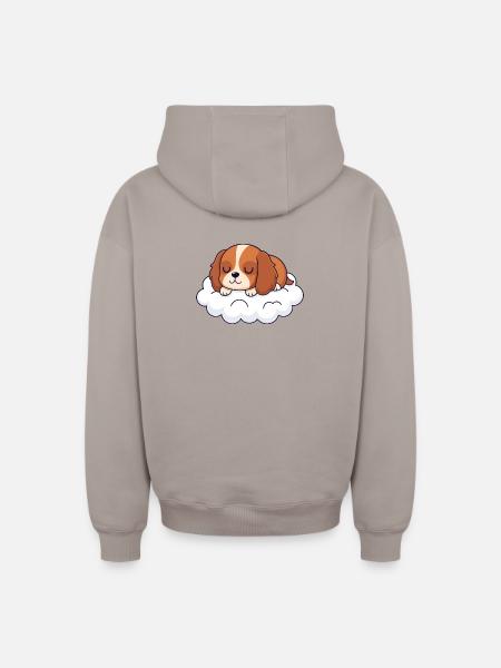 Dream of Puppy on Cloud - Oversized Heavyweight Unisex Zip Hoodie - taupe