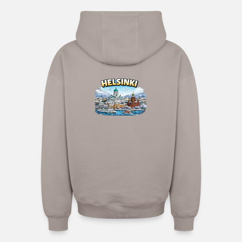 Ville d’Helsinki - Sweat à capuche unisexe zippé oversize épais SPREAD - taupe