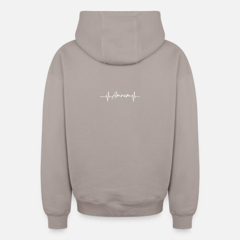 Heartbeat avec le nom Amrum - Sweat à capuche unisexe zippé oversize épais SPREAD - taupe