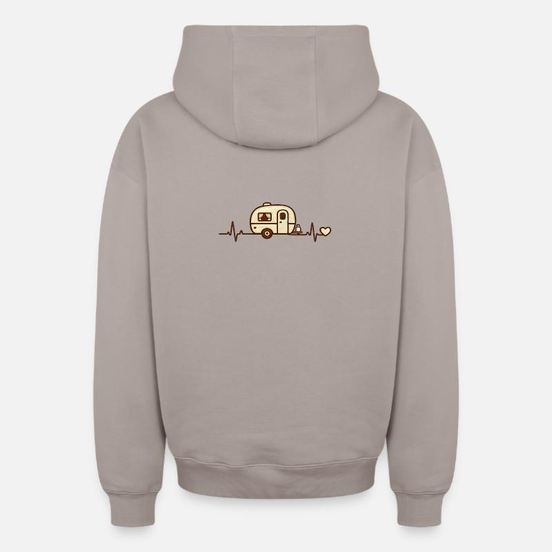 Sketch rétro de Heart Caravan - Sweat à capuche unisexe zippé oversize épais SPREAD - taupe