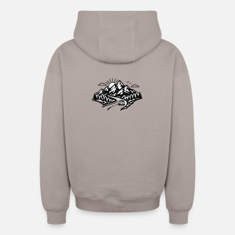 Silhouette de road trip alpin - Sweat à capuche unisexe zippé oversize épais SPREAD - taupe