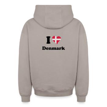 I love Denmark - Ich liebe Dänemark - Oversized Heavyweight Unisex Zip Hoodie - Taupe - Hinten - AI Model Male 178 light (178cm)
