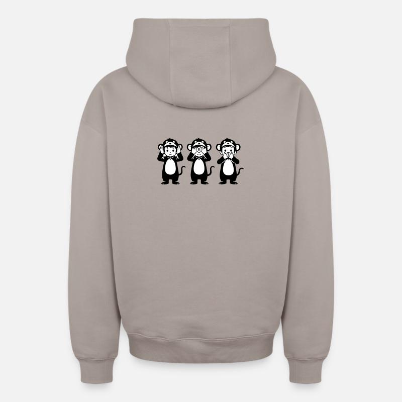 Trois singes - Sweat à capuche unisexe zippé oversize épais SPREAD - taupe