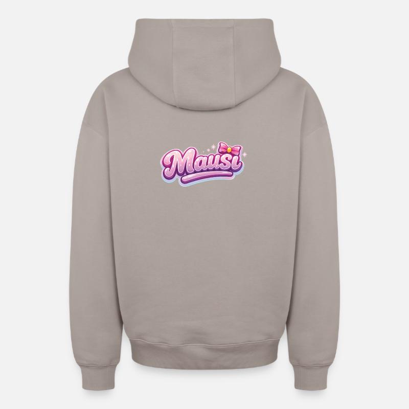 Logo rose Mäusi avec nœud - Sweat à capuche unisexe zippé oversize épais SPREAD - taupe